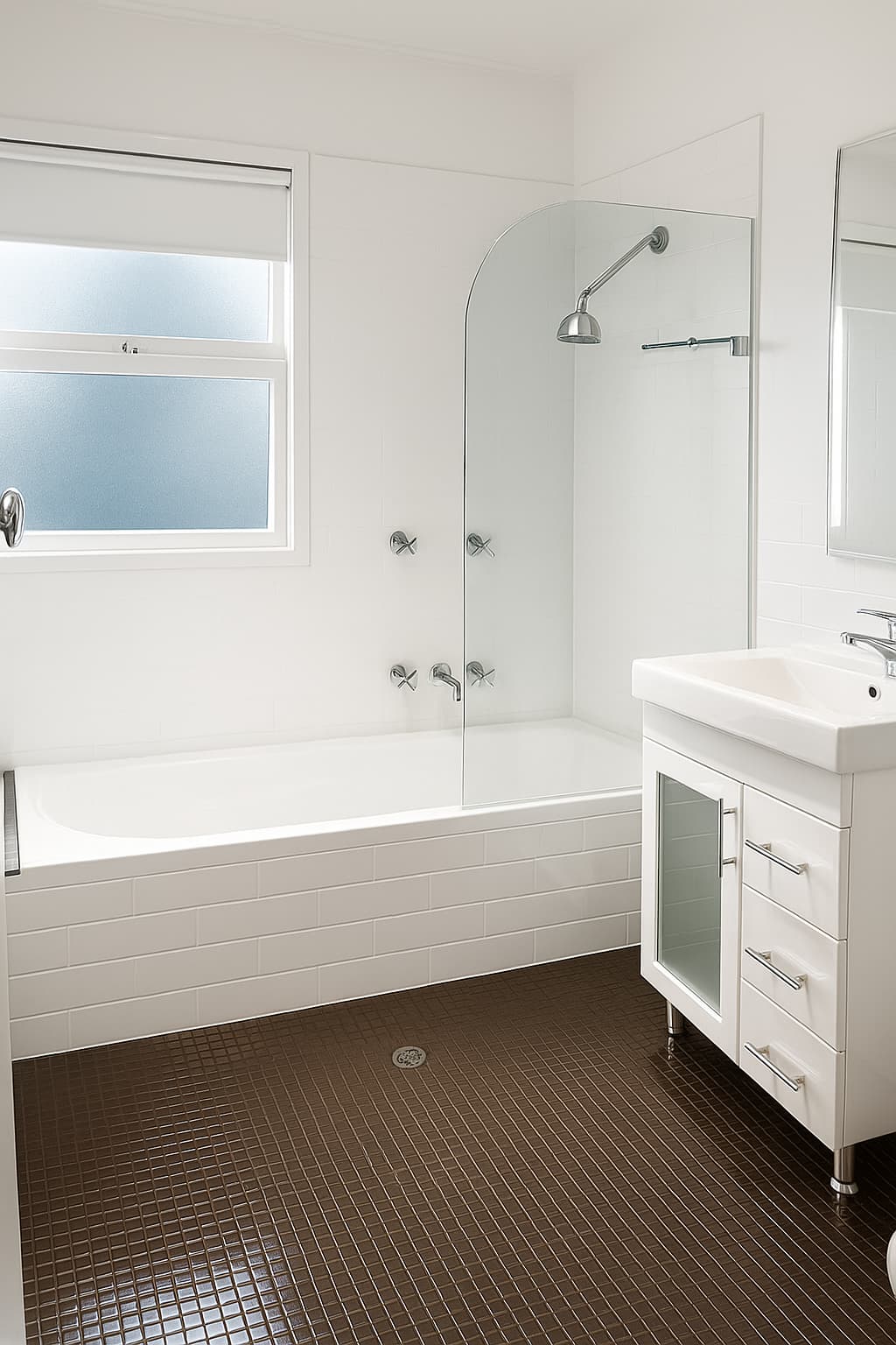 A sparkling clean, built-in bathtub