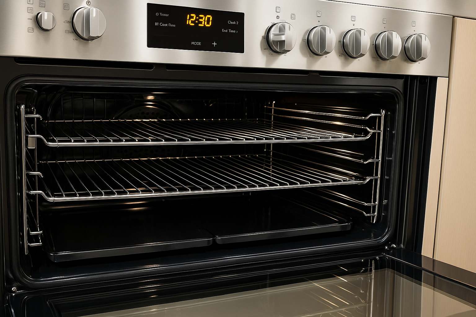 The inside of a sparkling clean oven
